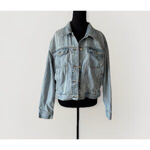 Madewell Oversized Trucker Jacket Womens L Light Wash Blue Denim Capsule Preppy